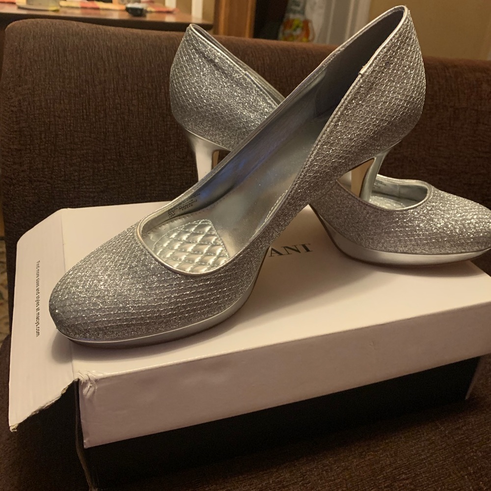 Alfani platforms. Silver and sparkles.